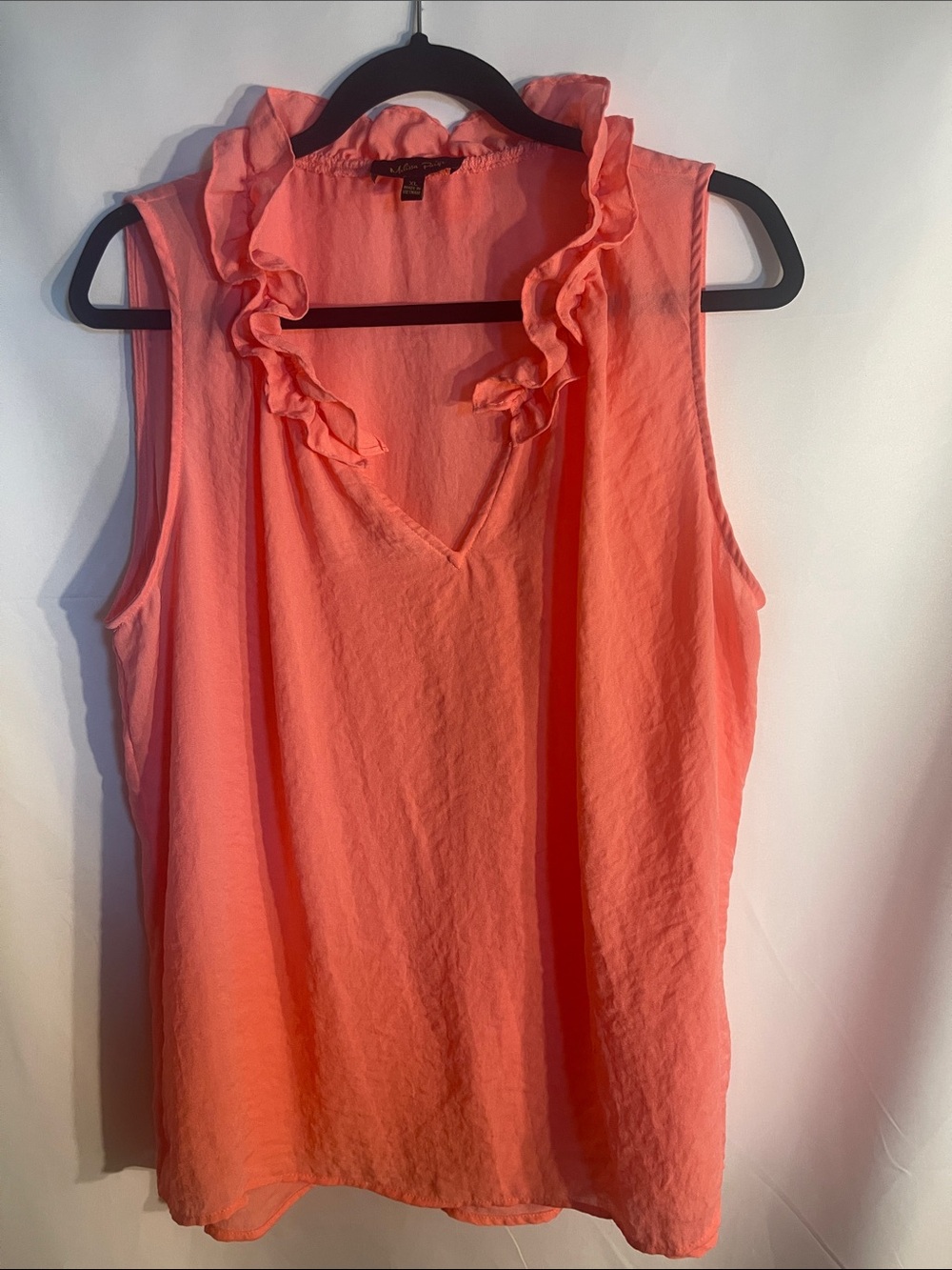 Melissa Paige Coral-Pink Ruffle V-Neck Sleeveless Camisole